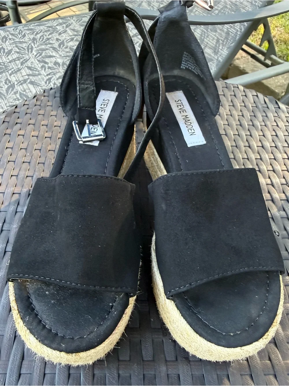 Steve Madden Black Suede Espadrille Ankle-Strap Platforms